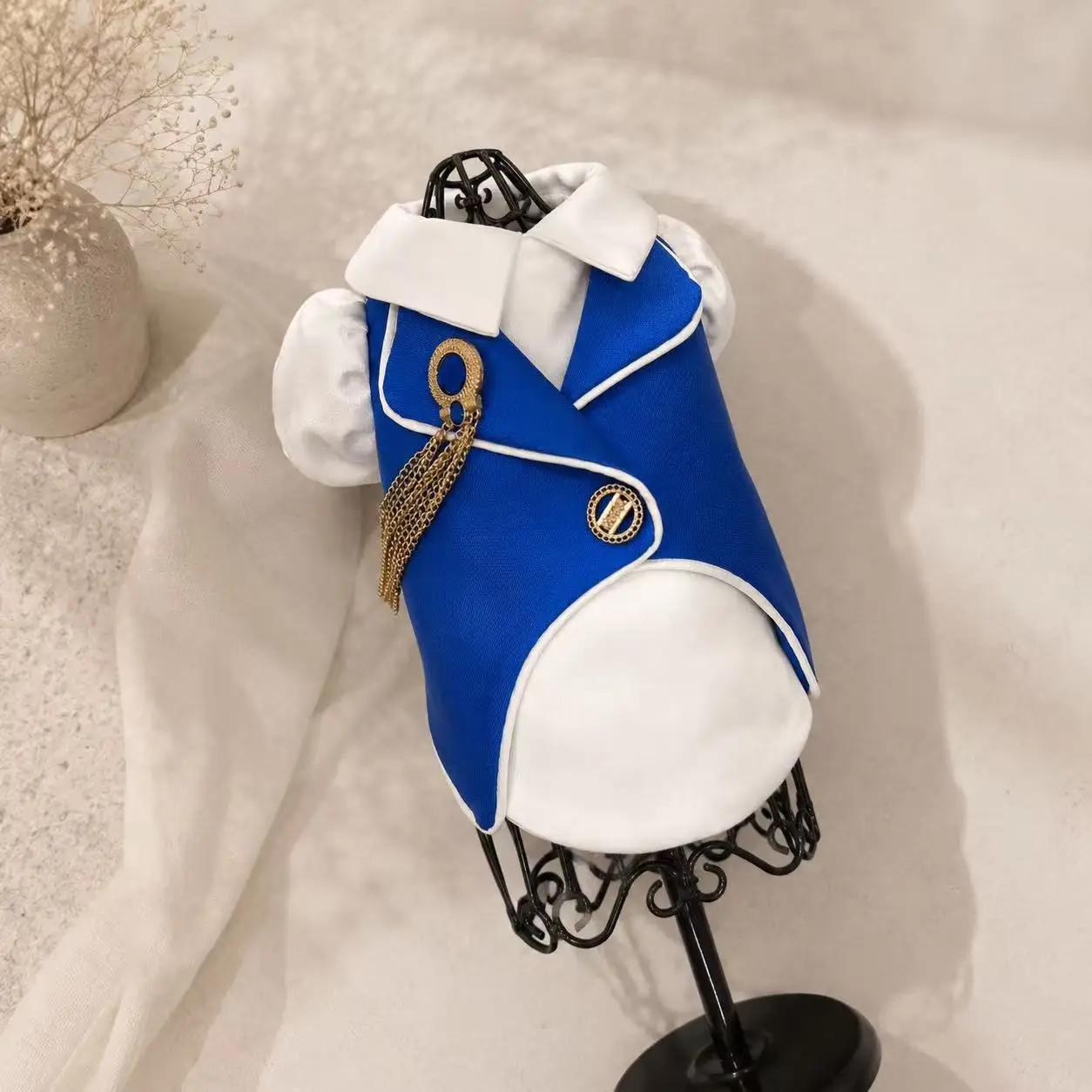 Halloween Blue Earl Style Pet Fake Two‑Piece Haute Couture Coat Original Cosplay Outfit for Small Medium Dogs Cats Party Clothes