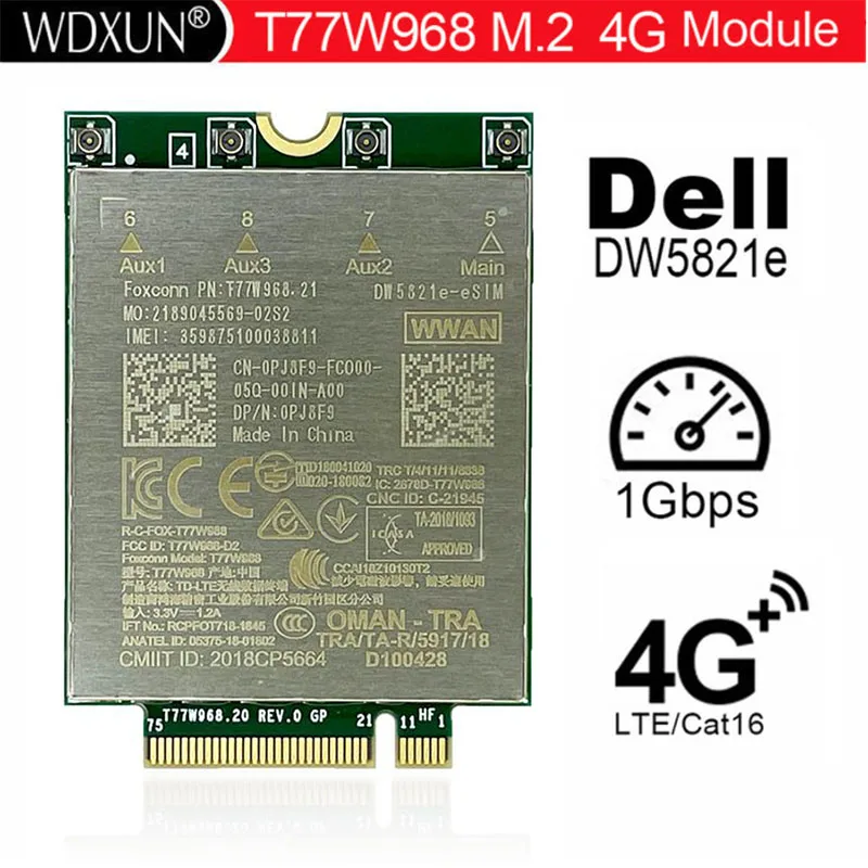 Módulo de tarjeta para Latitude 5420, 5424, 7424, resistente, Latitude 7400/7400, 2 en 1, T77W968, DW5821e, DW5821e-eSIM, LTE, Cat16, GNSS, 5G, WWAN