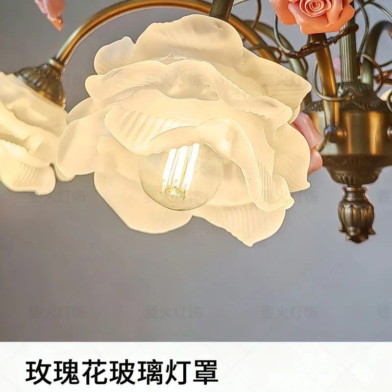 

Французская классическая латунная люстра в стиле ретро, пасторальный цветочный дизайн, роскошный светильник для гостиной, американский средневековый светильник для спальни и столовой
