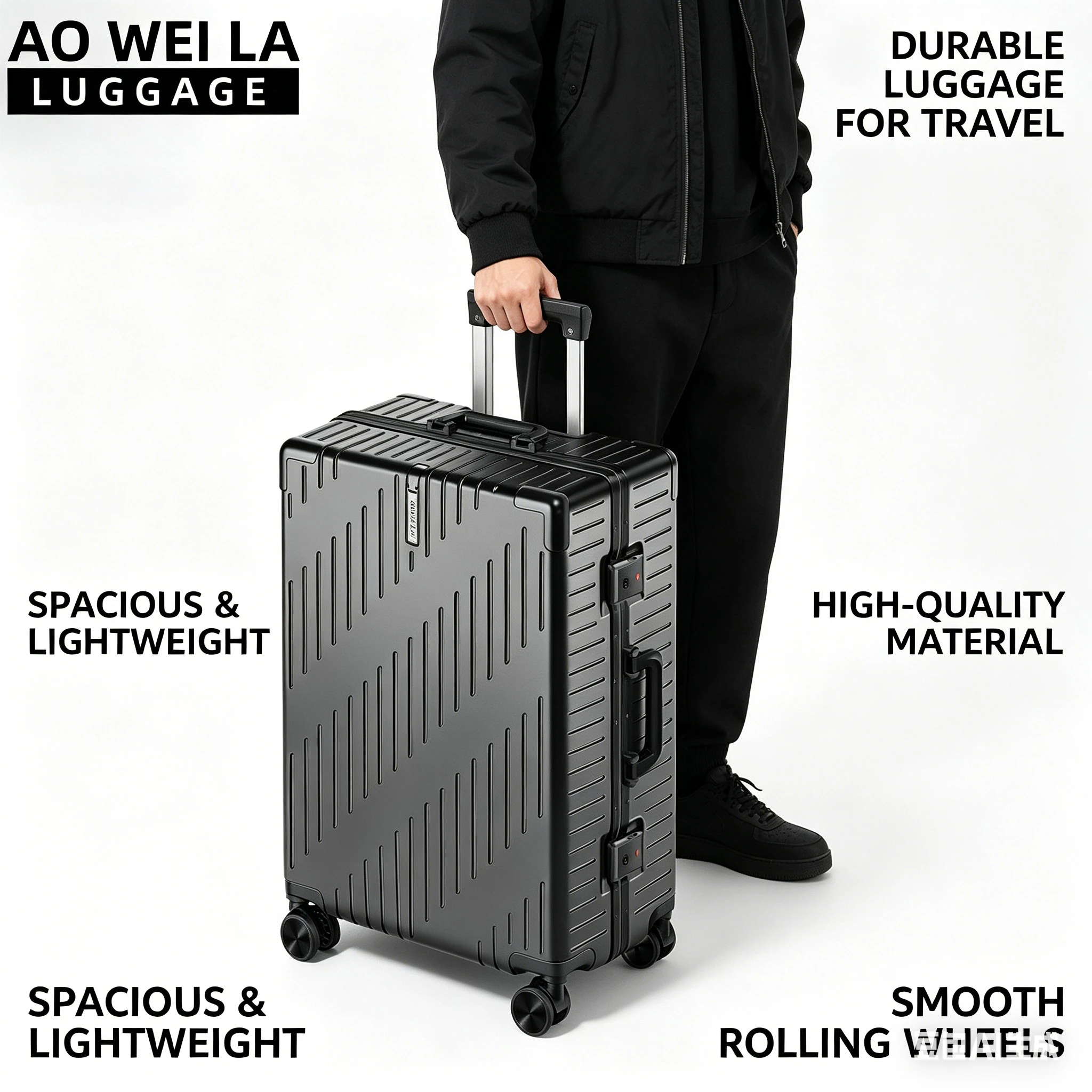 Valise de voyage à roulettes en aluminium grande capacité, durable pour hommes et femmes, 20/24 pouc