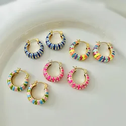 HECHENG, Turkey style niche enamel drip oil painting stripes circle high-level personality fresh and match women's ear buckle