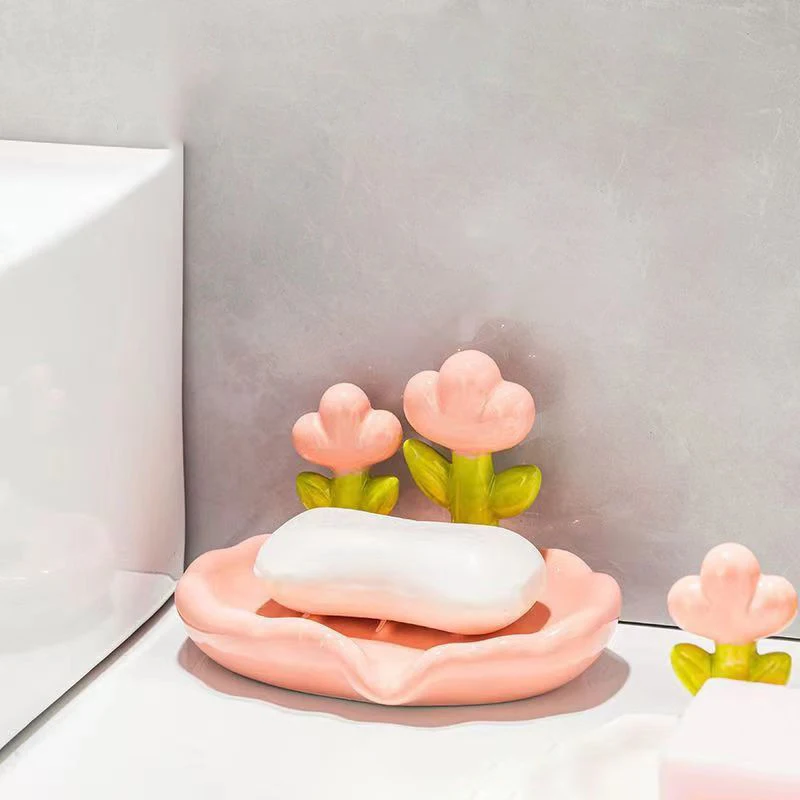 Creative Floral Soap Box Draining Non-slip Soap Dish Bathroom Accessories Sea White Soap Holder For Home Bath