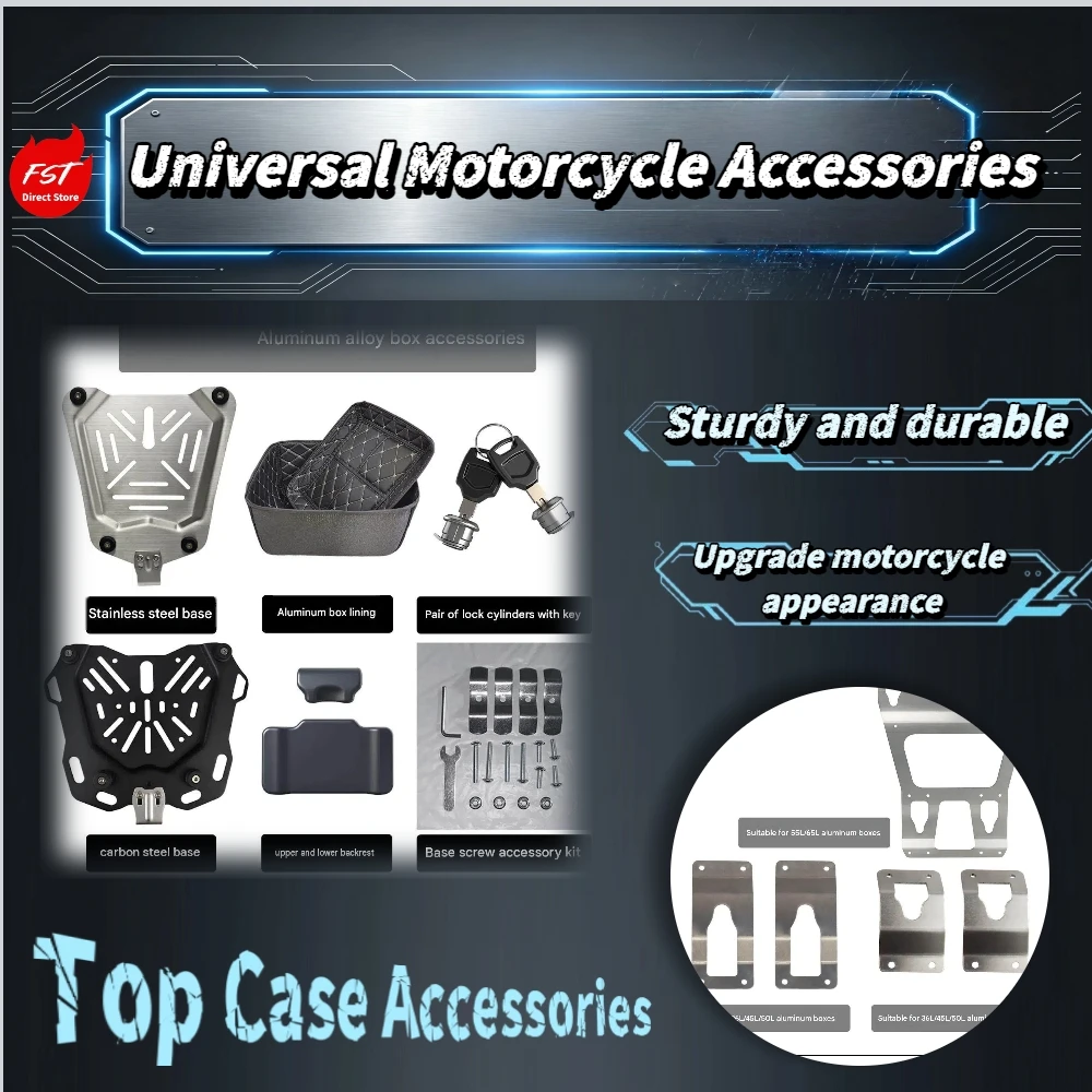 Motorcycle Aluminum Top Case Accessories Base Lock Cylinder Liner Corner Protector Hinge Screw Kit Fit 36‑65L Aluminum Trunk Mod