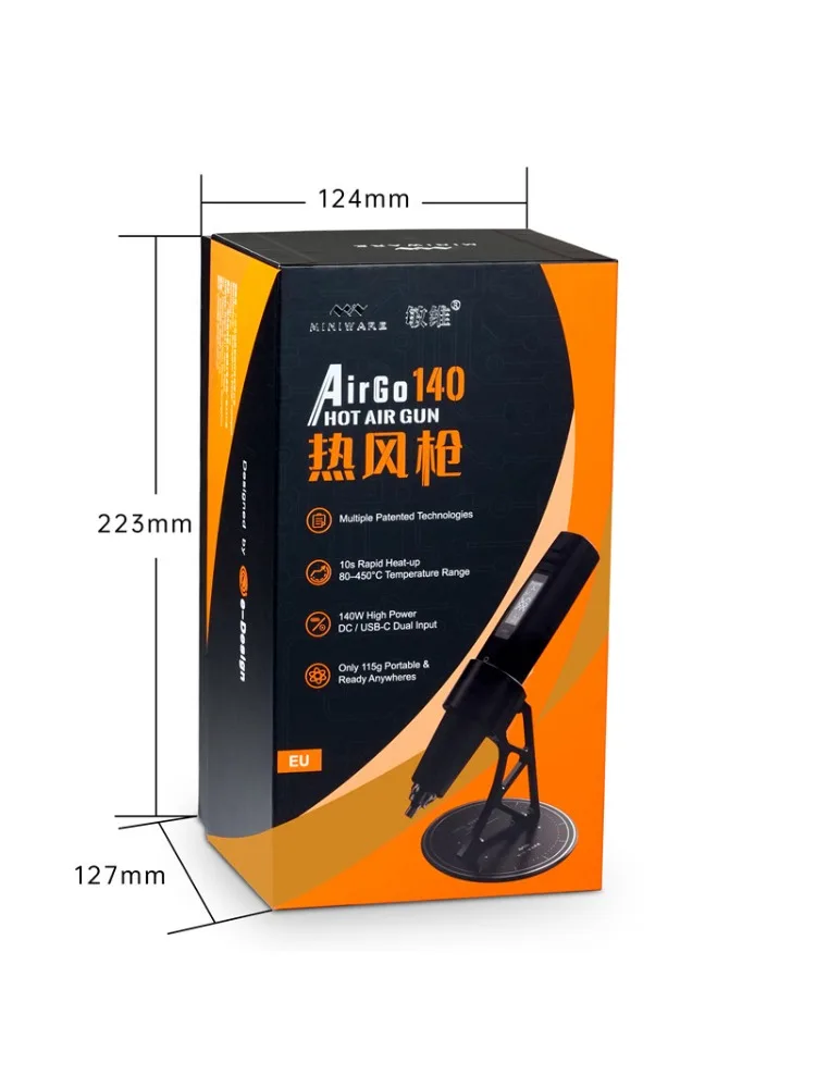 Tragbares Mini-Gerät AirGo 140 140W 80-450 ° C Intelligente Heißluftpistole Entlötpistole für SMD-PCB-Reparatur BGA-Entlöten