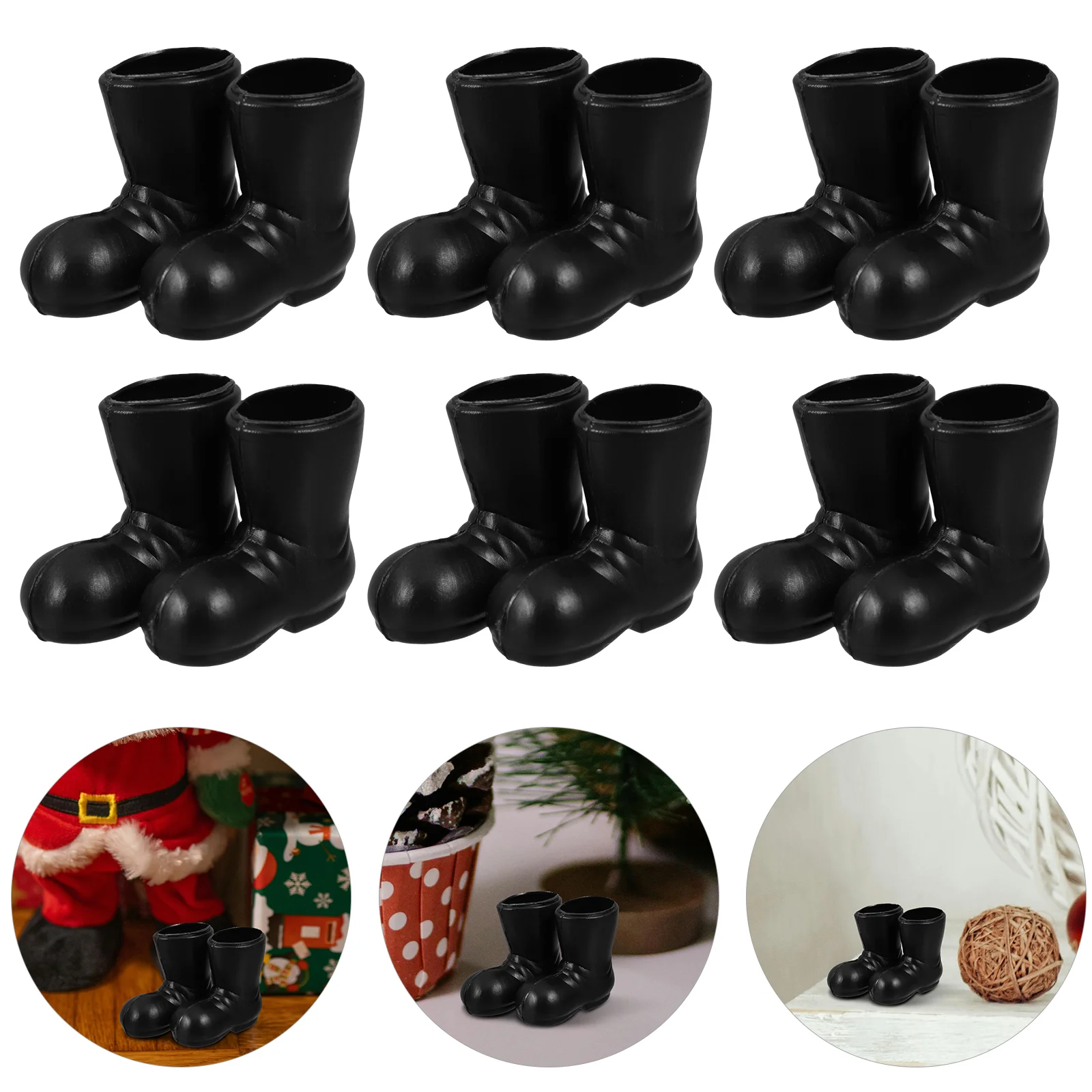 

7 Pairs Christmas Boots Mini Santa Shoes Model Dollhouse Accessories Claus Miniature Props Black Ornaments