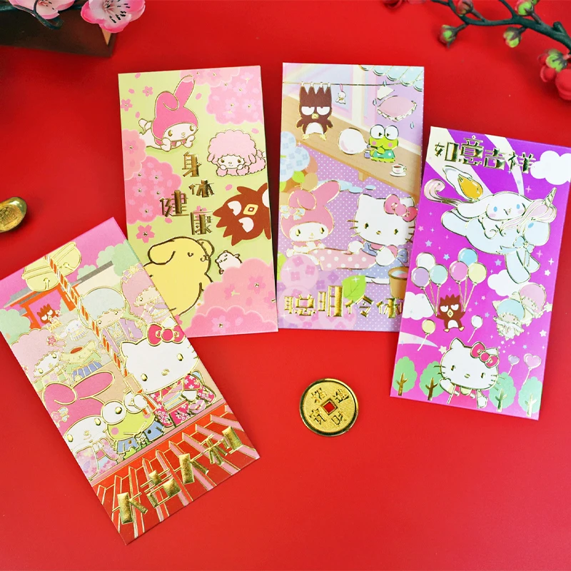 6Pcs Red Envelopes Anime Melody Cinnamoroll Kids Hongbao Envelopes Red Packet Kuromi New Year Blessing 2025 Year of Snake Gifts