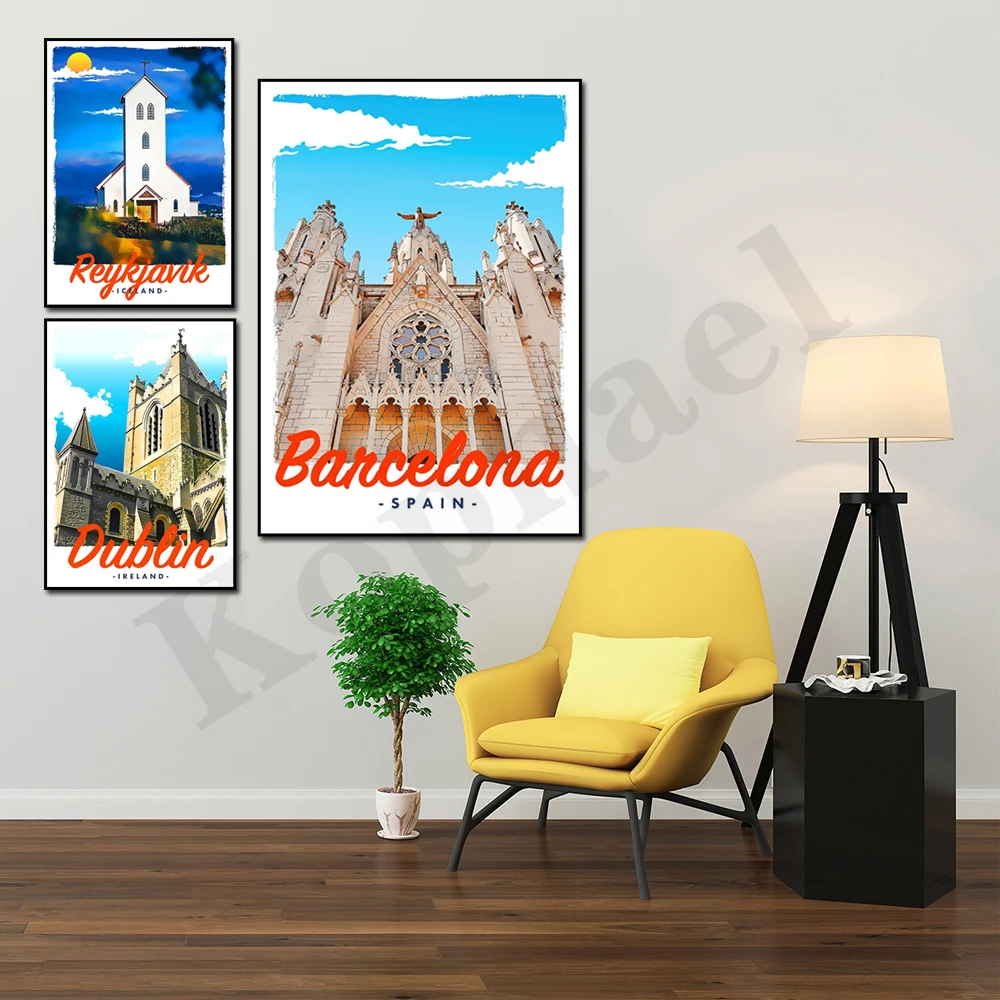 New York Los Angeles Samui Amsterdam Reykjavik Edinburgh Dublin Barcelona. City Travel Scenery. Home Wall Decor Canvas Painting