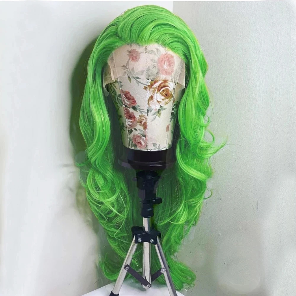 QW Green Synthetic Lace Wigs for Black Women Loose Wave Synthetic Wig Lace Front Wig High Temperature Cosplay Wigs