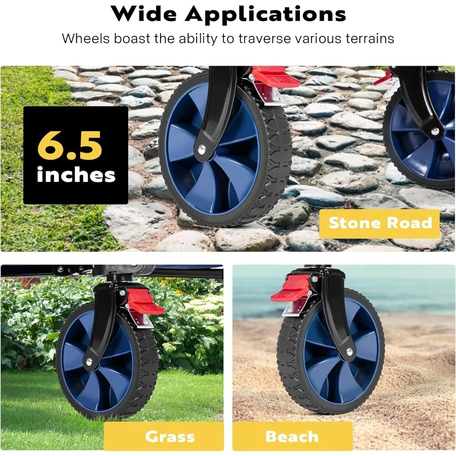 200L Collapsible Wagon 300lbs Heavy Duty Folding Utility Garden Cart Foldable Beach Wagons Large Capacity for Camping Picnic Bl