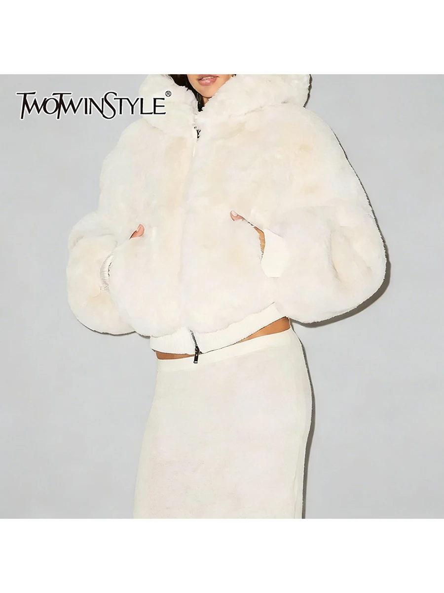 

TWOTWINSTYLE однотонные свободные базовые куртки с карманами для женщин, повседневная куртка с воротником с капюшоном и длинными рукавами в стиле пэчворк на молнии