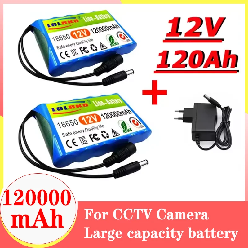 

NEW 3S2P 12V 120Ah Lithium Ion Battery 18650 12.6V 120000mAh DC Rechargeable CCTV Camera Monitor Replacement Battery 12V Charger