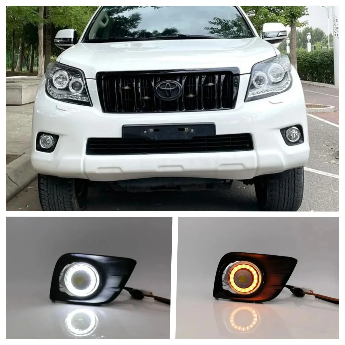 

Светодиодные противотуманные фары для Toyota Land Cruiser Prado FJ150 2011-2013, двухцветные, с дневными ходовыми огнями Angel Eye