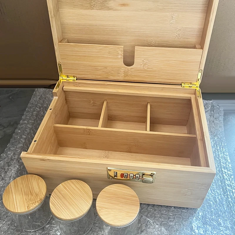 Organizador Storage Box Large Bamboo Box with Rolling Tray Smell Proof Premium Lock Stash Box Accessories