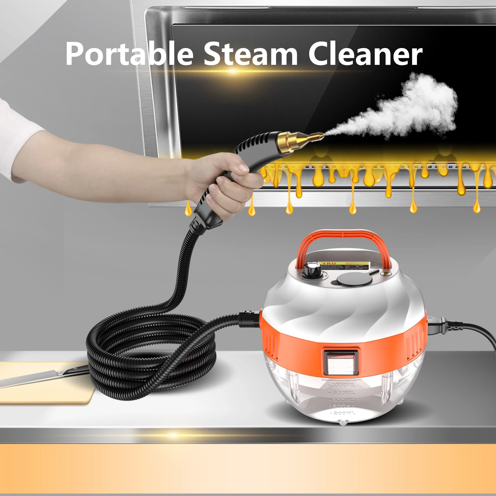 1500W Steam Cleaner for Home Car Kitchen Washer High Pressure Cleaner Steamers Cleaning Machine with 3 Brush Heads 6 Speeds