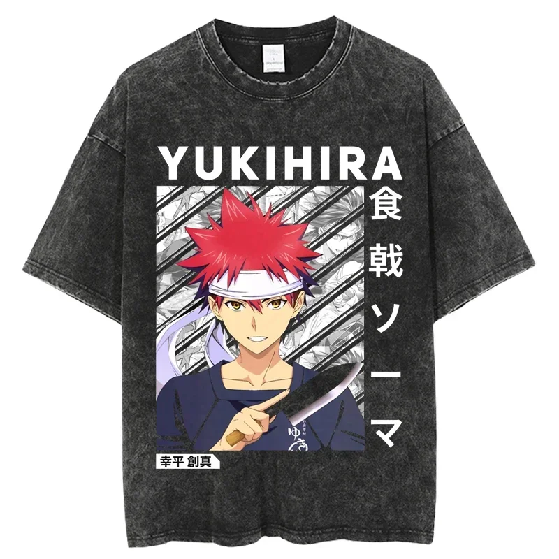 Shokugeki no Soma Men T Shirts Hip Hop Washed Japanese Anime Digital Printing Oversize Tops Harajuku