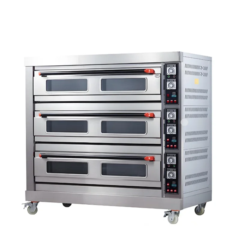 3 Deck 9 Tray Commercial Gas Oven, Large Capacity Bakery Oven for Bread, Pizza, Cake, Support Liquefied Gas & Natural Gas
