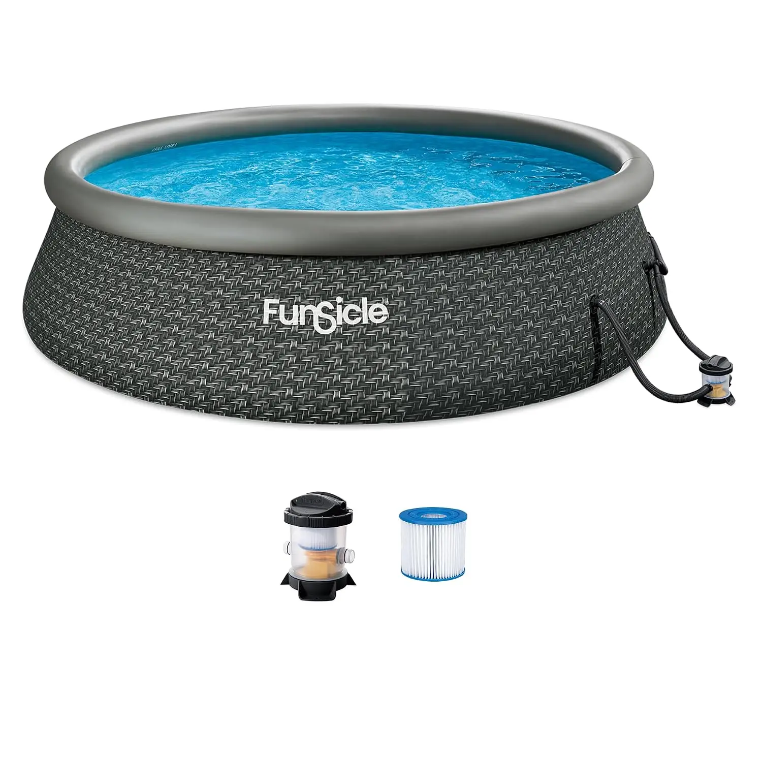 12 Foot by 36 Inch Quickset Round Inflatable Ring Top Outdoor Above Ground Swimming Pool Set with Pump and Cartridge, Custom