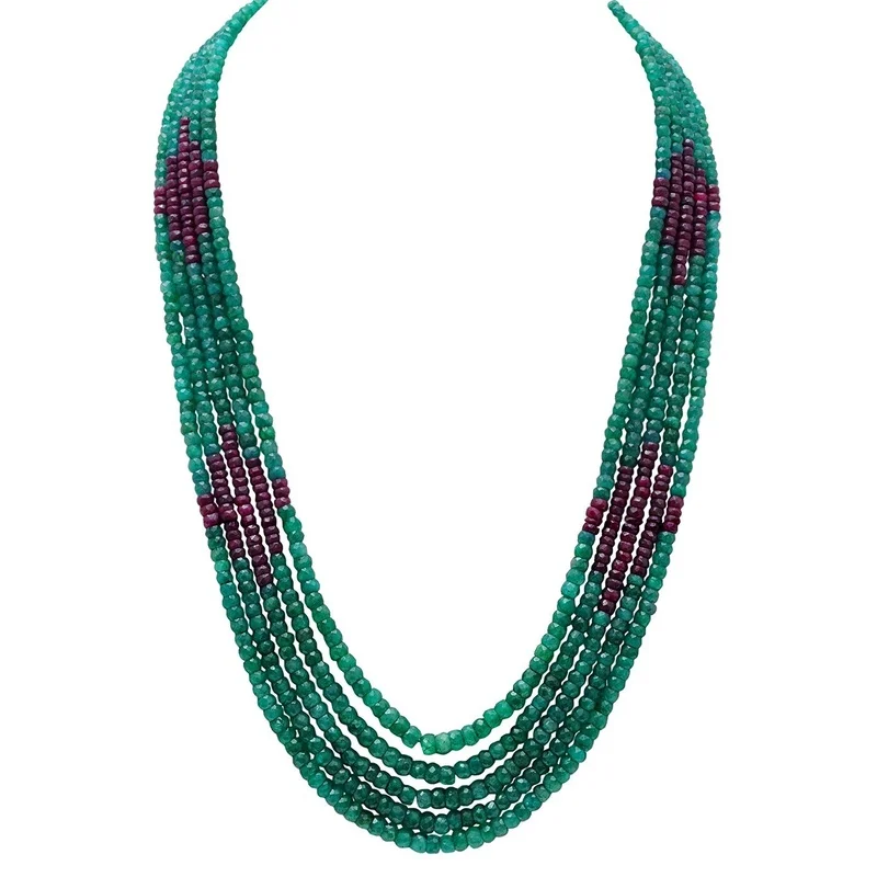 Gehna Jaipur 5 Layers Ruby & Emerald Faceted Beads Necklace NP-1240