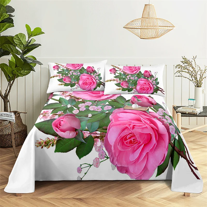 Home Bedsheets Pink Rose Single Bedsheet Fashion Design Flowers Sheets Queen Size Bed Sheets Set Bed Sheets and Pillowcases