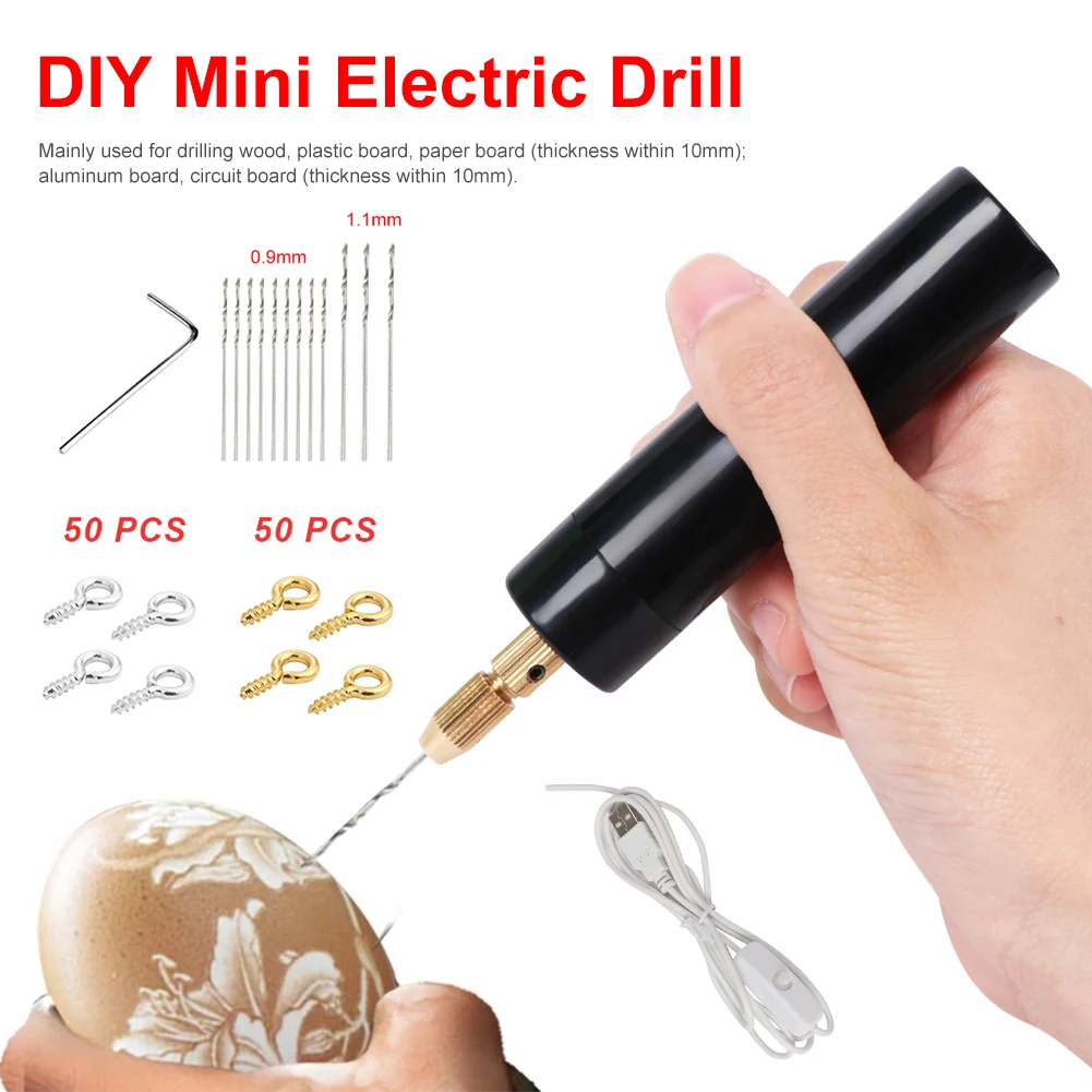 Mini Hand Drill Electric USB Handheld Drill Portable Rotary Drill Bit Set With Bits For Grinding Cutting Jewelry Making DIY Tool