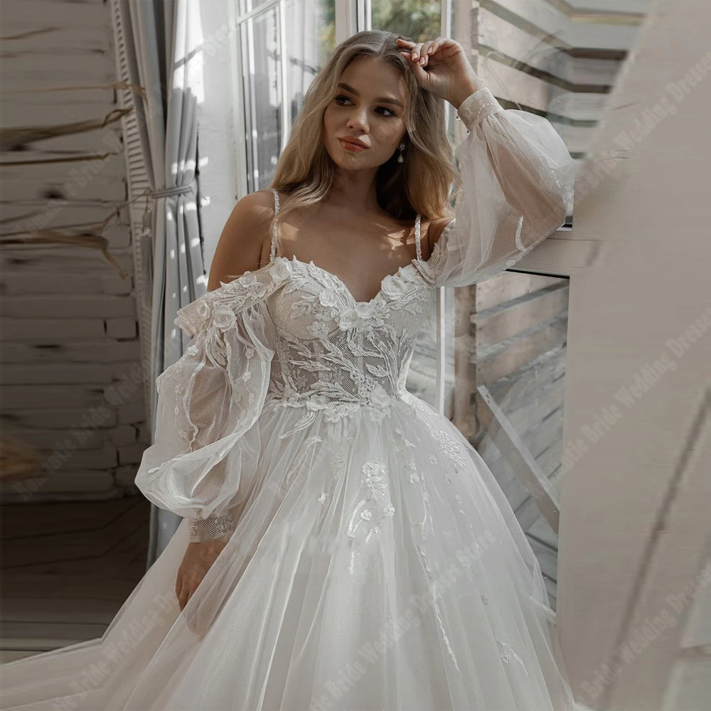 Querida colar feminino vestidos de casamento brilhante tule vestidos de noiva esfregar comprimento rendas princesa bola vestidos de novia personalizado