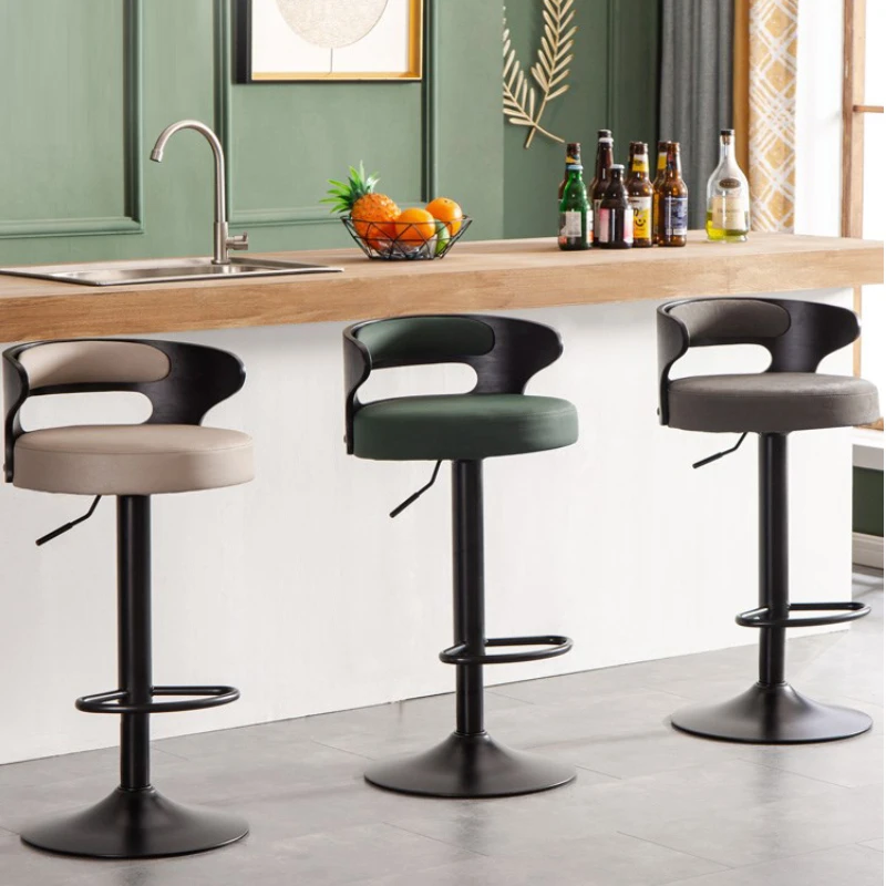 Nordic bar chair kitchen high bar stool lift bar counter chair Modern leather Swivel chair cafe Front Desk Work stool furniture