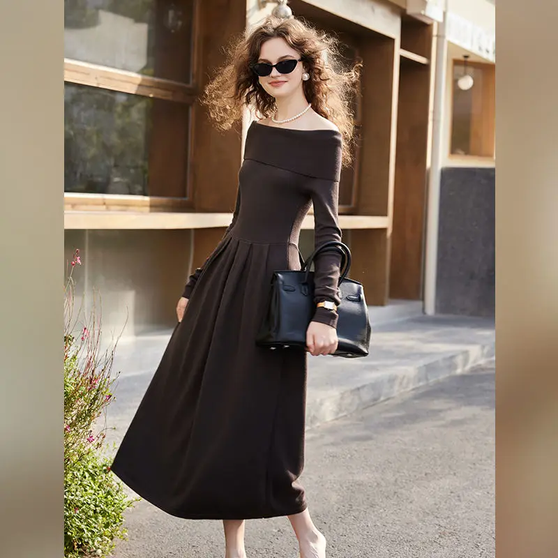 VICTORIA&VERA High quality hot selling hotgirl one shoulder long sleeve dress feminine tutu skirt waist short skirt A-line skirt