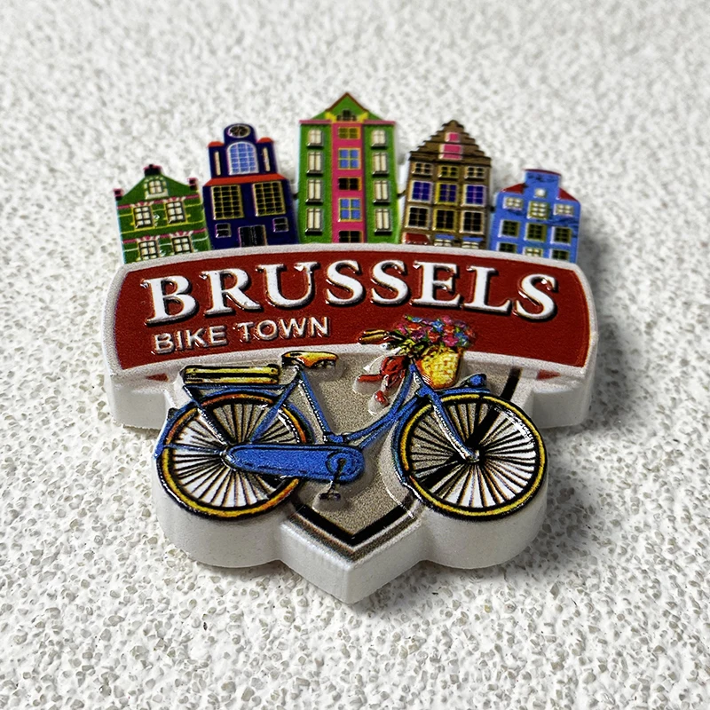 Brussels Souvenirs Home Improvement Items Collection Crafts Creative Rainbow street view, bicycle, 3D stereo refrigerator magnet