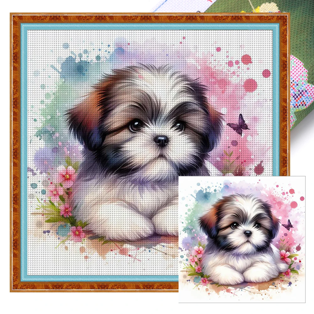 Full Embroidery Eco-cotton Thread 11CT Printed Dog Cross Stitch Kit Art 40x40cm