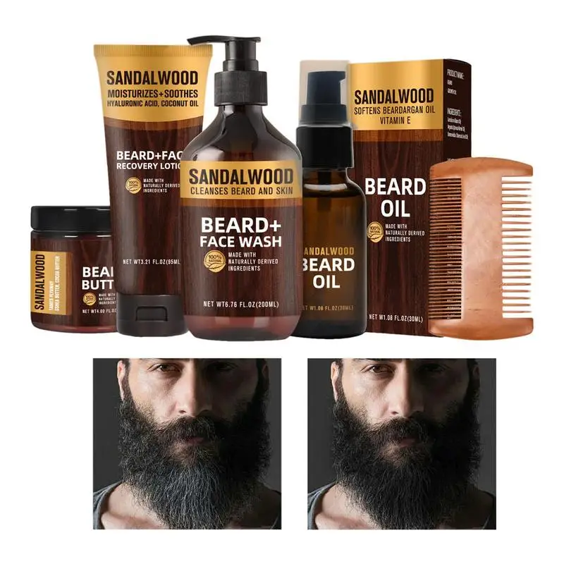 

5pcs Beard Care set Men Beard Growth Oil Mustache Hair Growth Beard Care 200ml beard cleanser beard cream beard moisturizer comb