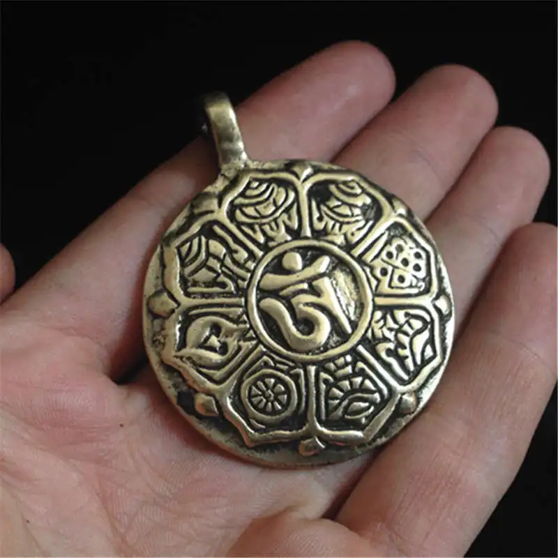 TBP499 Tibet Babao Amulet Waist Tag Tibtan Old Brass Golden Babao Pendant Double Sides