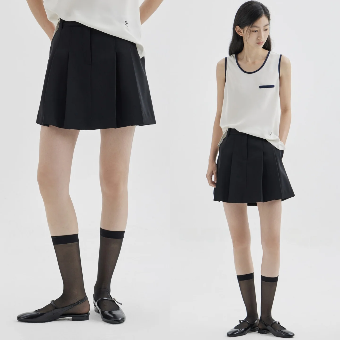 Slimming Korean Style Half-length Pleated Skirt with Safety Inner Commute Versatile Short Skirt for Women Standard Fit