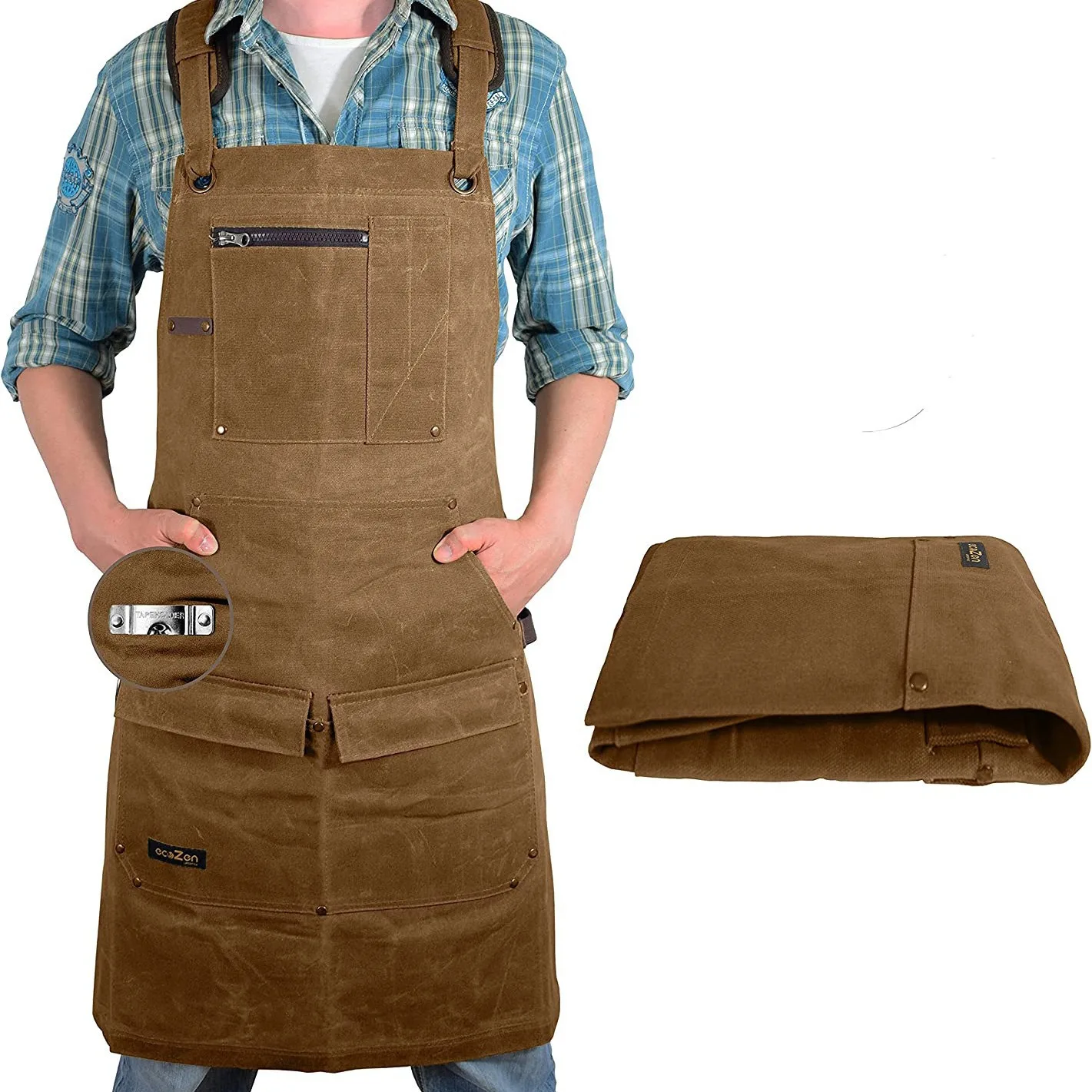 Delantal de pintor de lona impermeable con revestimiento encerado grueso, bolsillo multifunción, mecánico automático, cocina de carpintería, trajes de carpintero