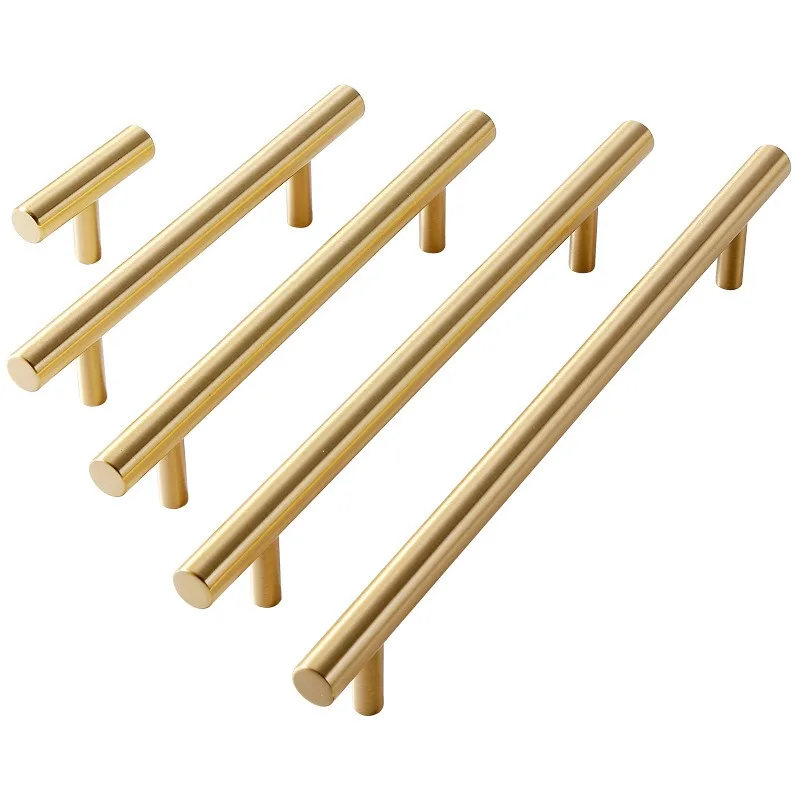 Solid Brass Round Rod T‑Bar Furniture Pull Extended Long Cabinet Handle for Kitchen Refrigerator Wardrobe Drawer Door