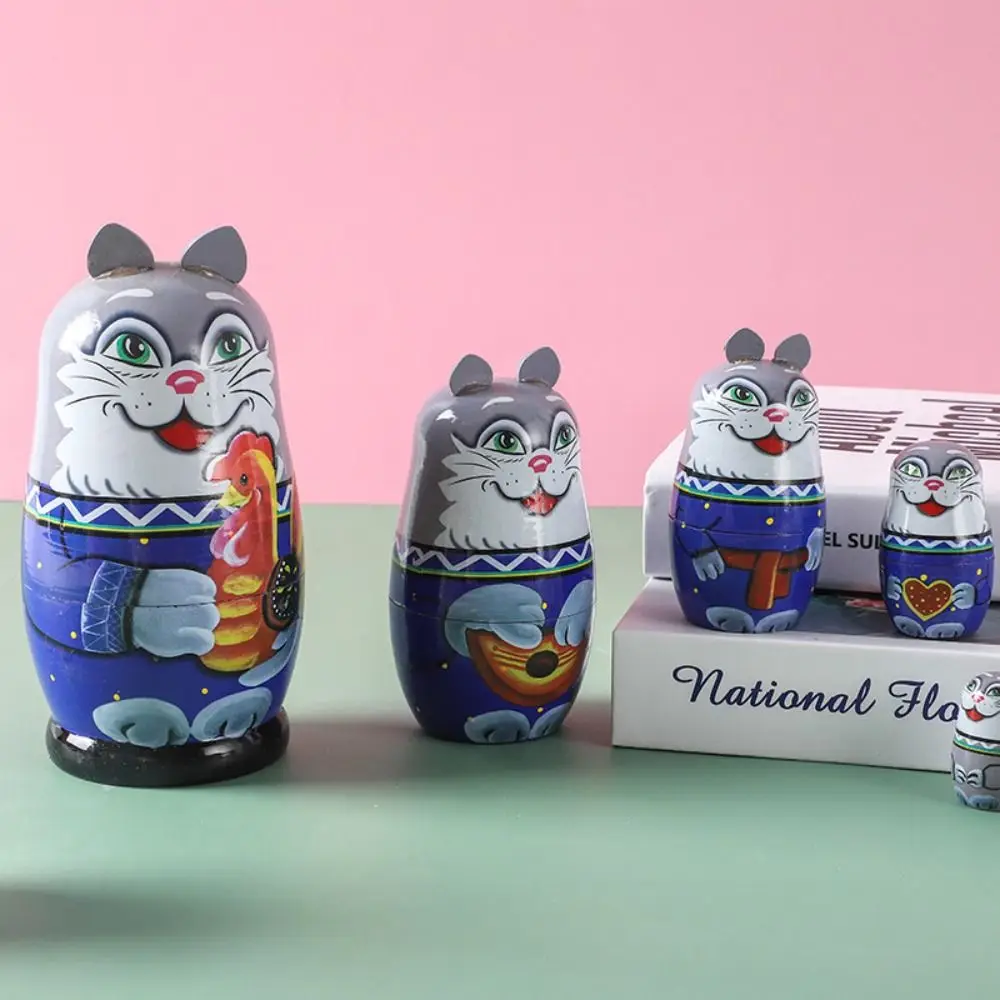 5 Layer Russian Nesting Dolls Figurines Collection Wooden Matryoshka Toys Cartoon Hand Paint Toys Handmade Stacking Dolls