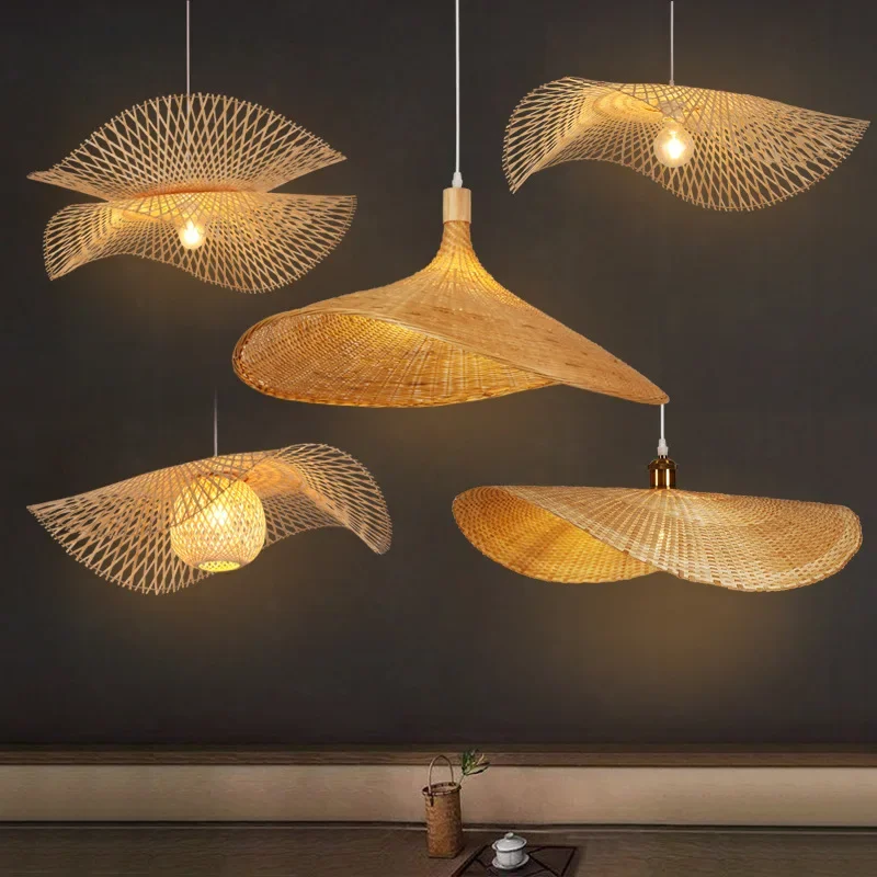 

Vintage Handwoven Bamboo Chandeliers Natural Rattan LED Hanging Pendant Light for Restaurant Kitchen Bar Decor Pendant Lamp E27