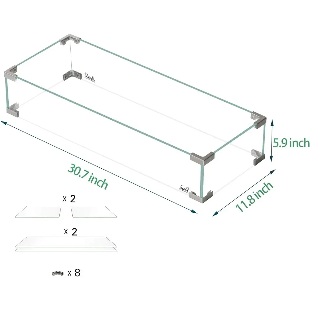 Customizable-Gas Fire Pit Table Wind Guard Clear Tempered Glass Flame Shield For Rectangular Outdoor Fire Pit, 30.7 X 11.8 X 5.9