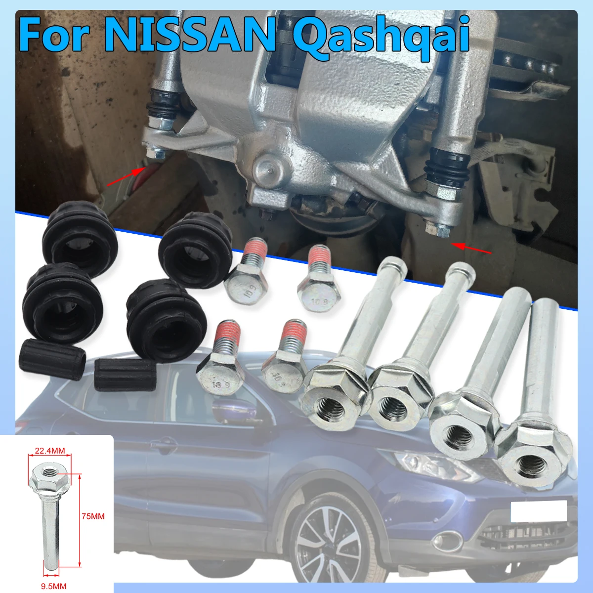 

Rear Left Right For NISSAN QASHQAI 2014- Caliper Cylinder Slider Guide Pin For Disc Housing Bolts Rubber Bushing Boot Seal Kit