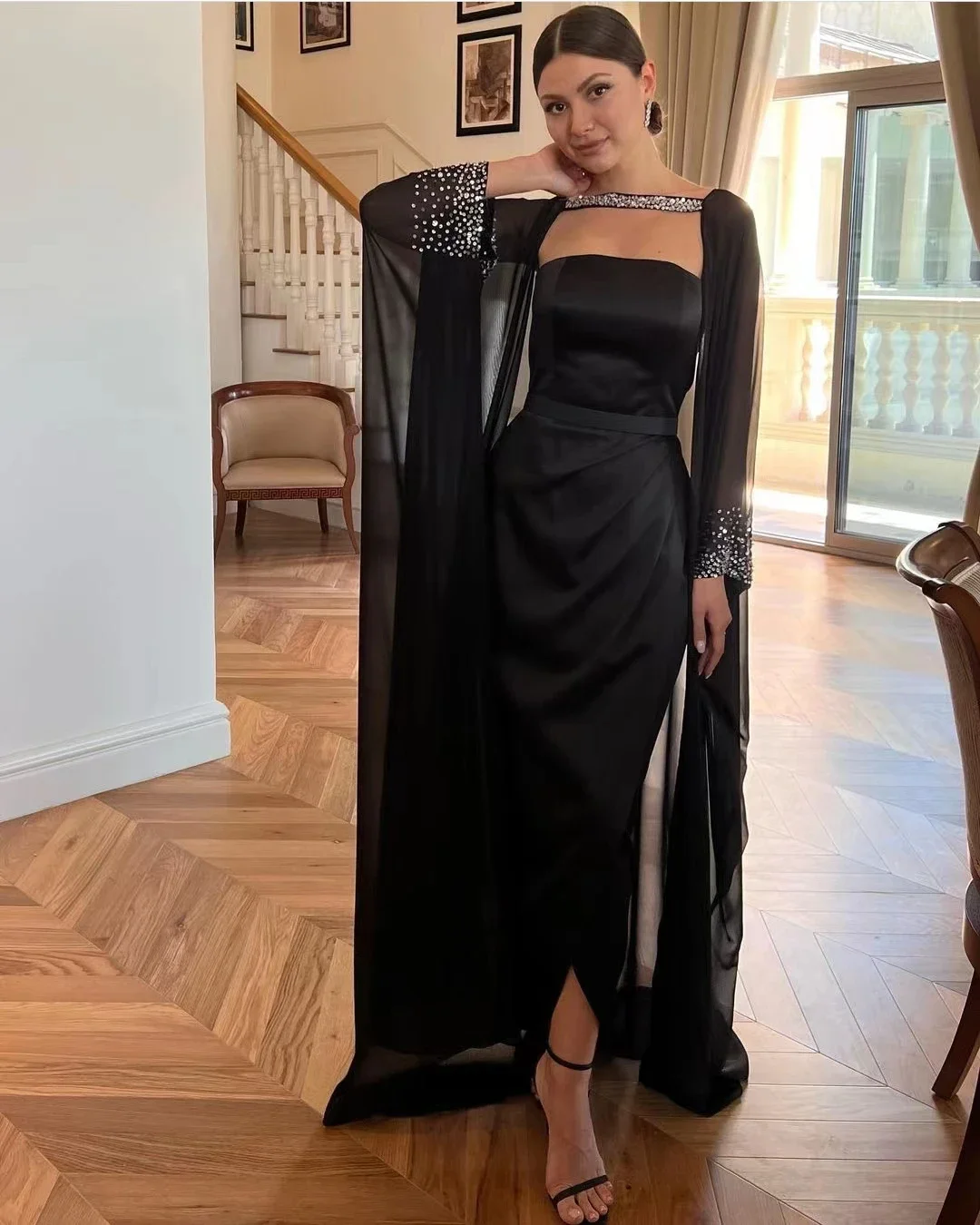 

TaoYao New Black Strapless Evening Dresses Beading Floor-Length Women Wedding Party Dress 2023 vestidos de fiesta فستان سهره