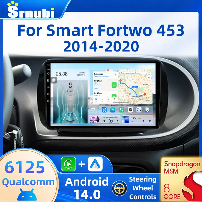 Autoradio multimédia Srnubi pour Mercedes Benz Smart Fortwo 453 2014 - 2020, Carplay, Android Auto, navigation GPS, Qualcomm 6125, 8 cœurs, écran tactile QLED, DSP, égaliseur audio, ventilateur de refroidissement intégré, unité centrale stéréo