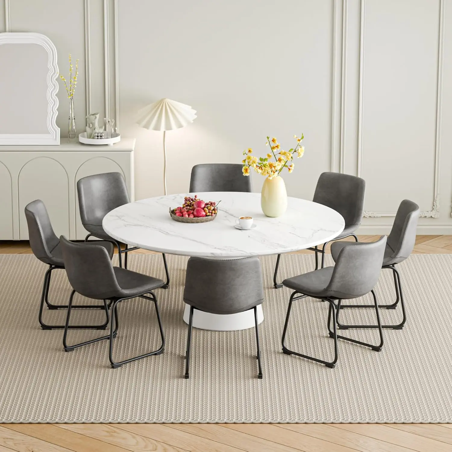 Dining Chairs Set Of 8, 18 Inch Modern Armless Dining Chair With Back, Faux Leather Kitchen Dining Room Chair With Metal Legs