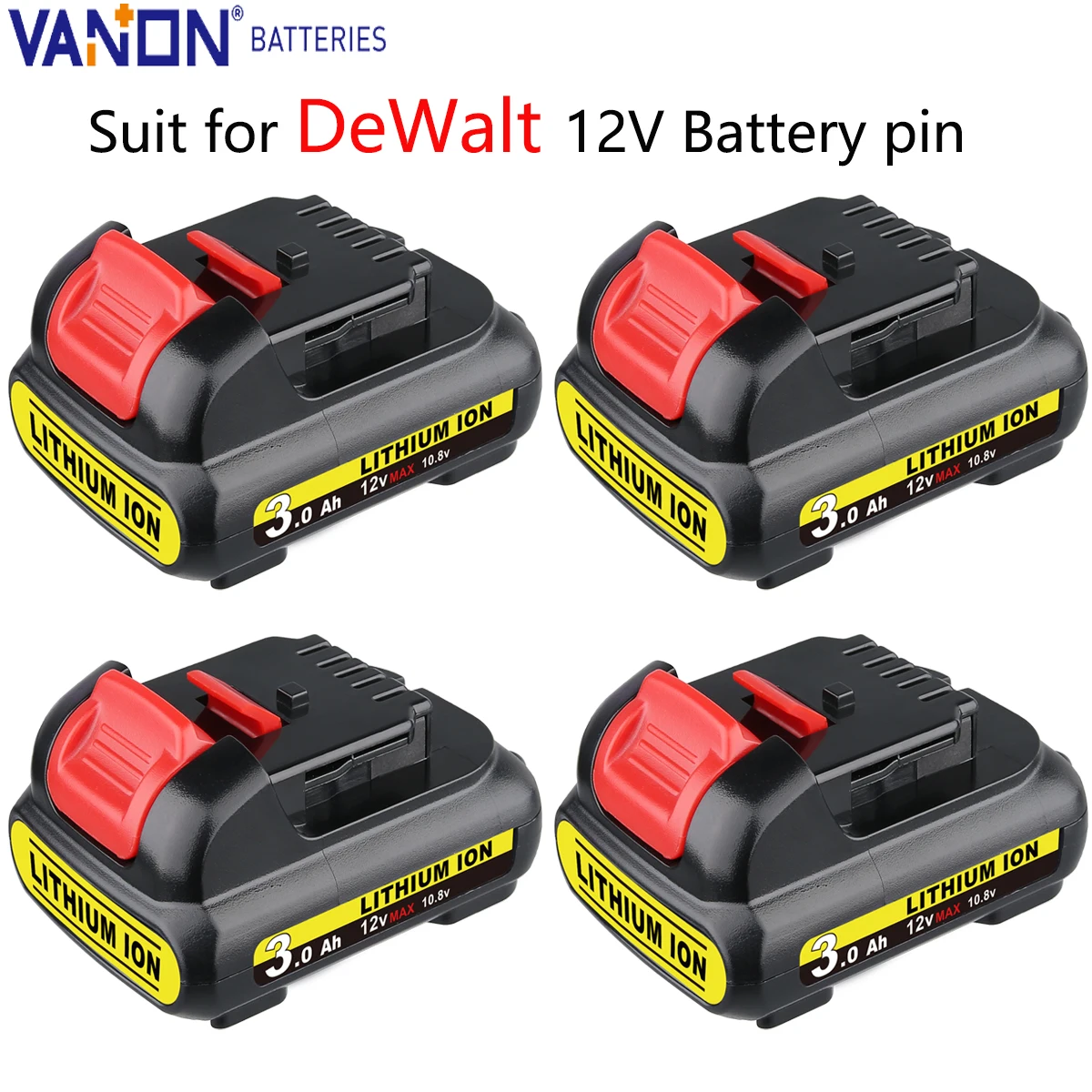 

VANON 1/2/4Pack DCB120 3.0Ah 12V Lithium Battery Replace for DeWalt DCB121 DCB122 DCB124 DCB124 Higher Capacity Tool Battery pin