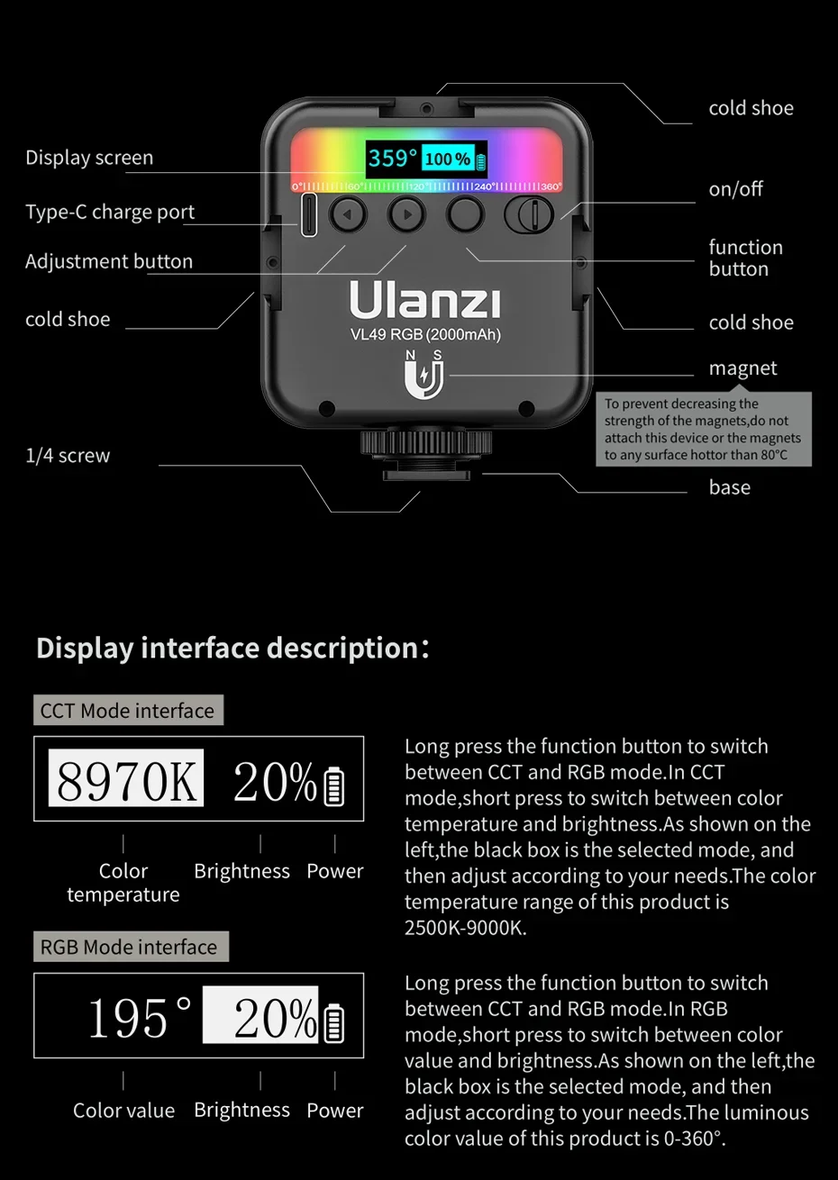 Nieuwe Aankomst Ulanzi Vl49 Rgb Led Licht Draagbare Zak Led Licht Fotografie Vul Licht Met Koude Schoen Mount Amazon Hot