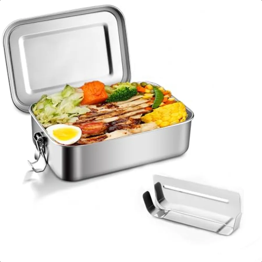 

18 8 Stainl Steel Bento Box with Removable Dividers 47oz 1400ML Metal Lunch Food Container with Lids and Locking Clips Food Sto