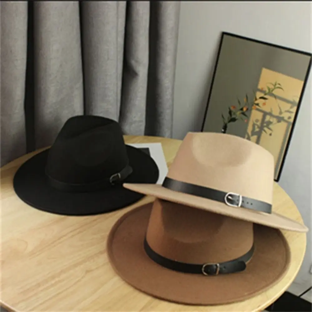 Breiter Rand, britischer Fedora-Hut, für formelle Anlässe, Herren-Winterhut aus Filz, Jazzhut, einfarbiger Wollhut, für Herbst und Winter. – Detail 6
