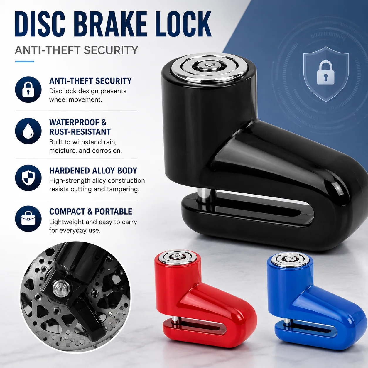 PINMOAP 1PC Bicycle Disc Brake Lock Anti-Theft Lock With Key Convenient Lock Sturdy And Corrosion-Resistant Riding Accessories