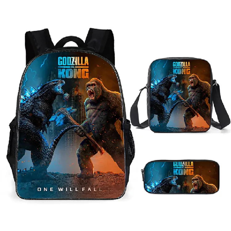 3pcs/set Godzilla X Kong : The New Empire  Children School Bag Backpack Pen Bag Shoulder Bag Anime Knapsack Learning Supplies