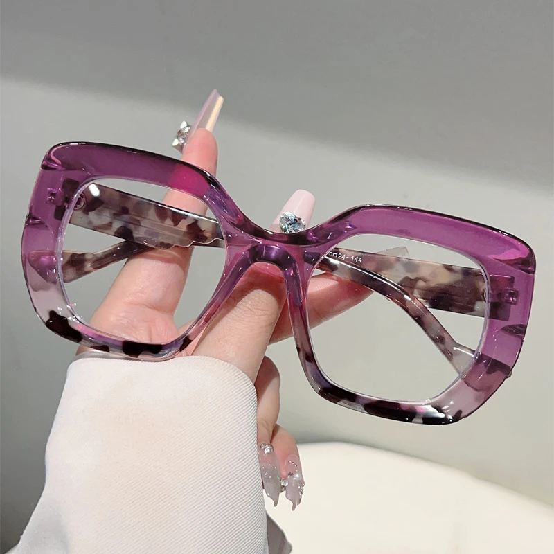 KAMMPT Übergroße quadratische Brille für Damen, modisch, Bonbonfarben, Rand, optische Rahmen, trendiges Band-Design, blaues Licht blockierende Brillen