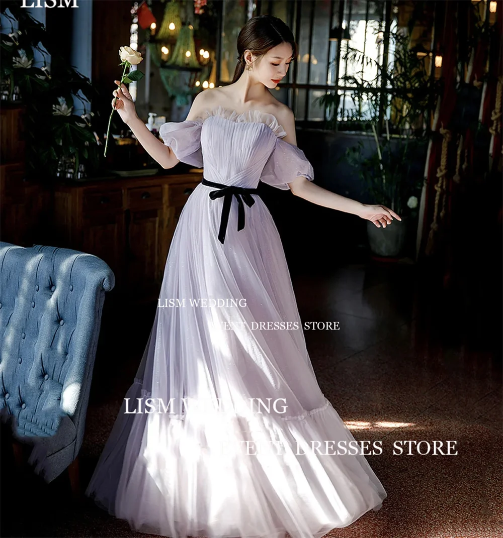 

LISM Light Purple Tulle Prom Dresses Off Shoulder Floor Length A Line Formal Evening Dress 빅사이즈 파티드레스 2024 robes de marriage