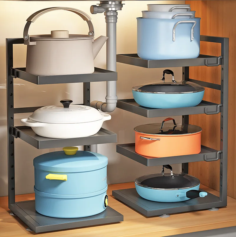 

Pot Rack Kitchen Household Multi-Layer Storage Rack Pot Rack Sink Cabinet Layered Rack Table Top Cookware Storage Rack